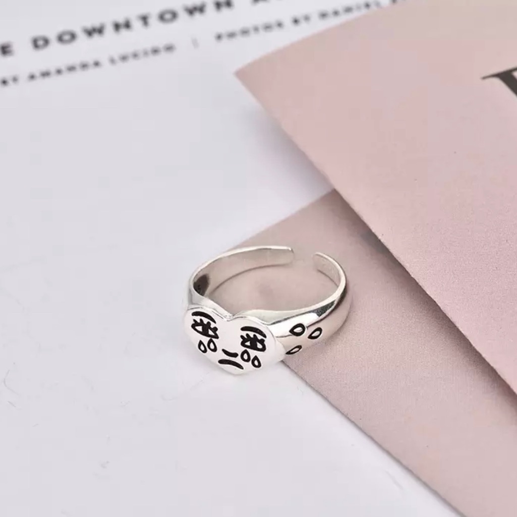 Adjustable Cry Face Silver Ring